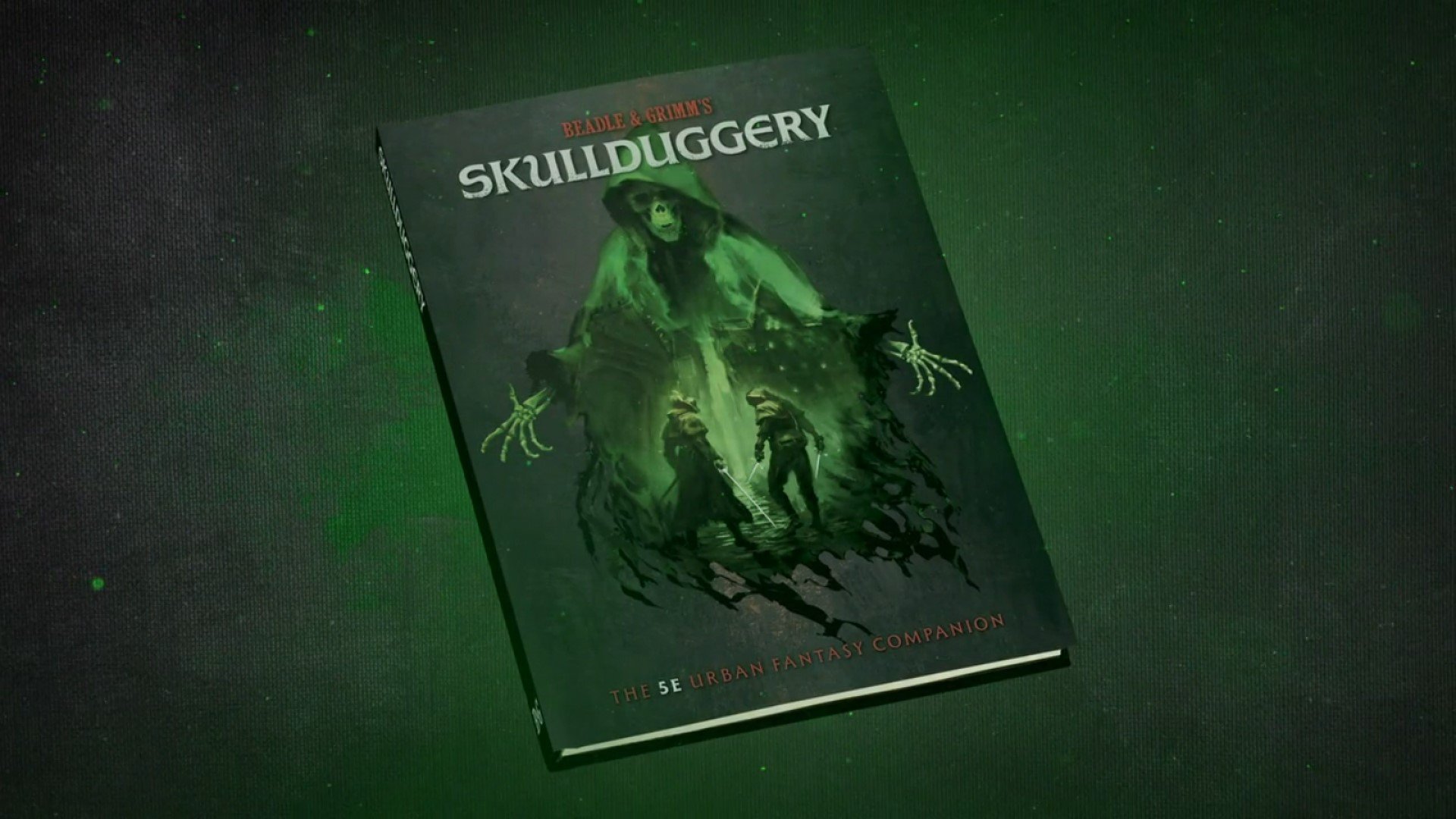 A black cover book with a green glowing skeleton on the front. The title, 